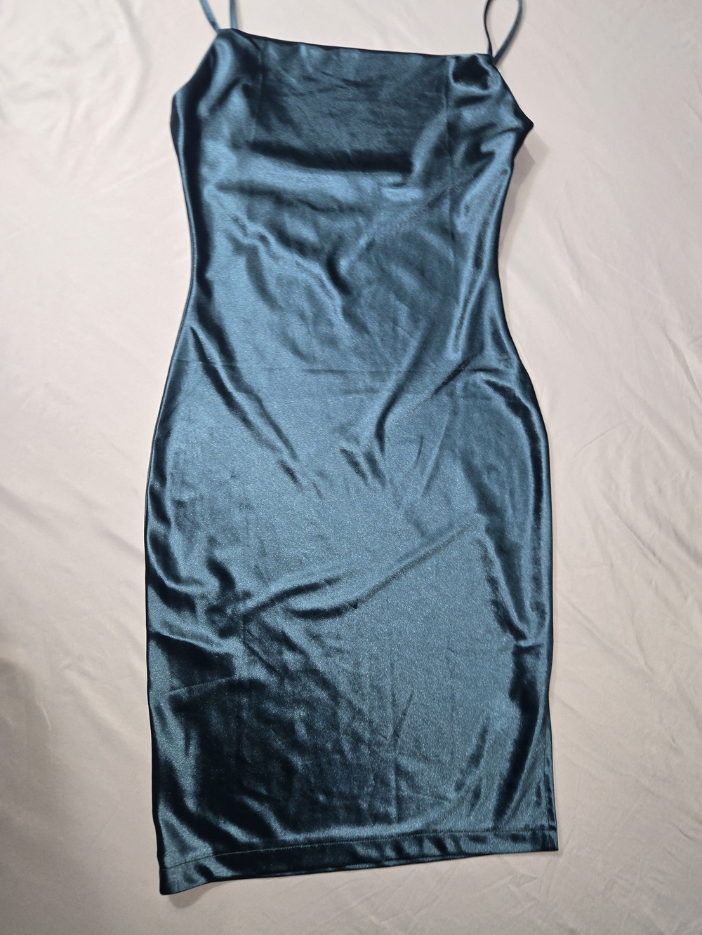 xxxiticat Satin Slip Midi Dress in Deep Teal - Size S